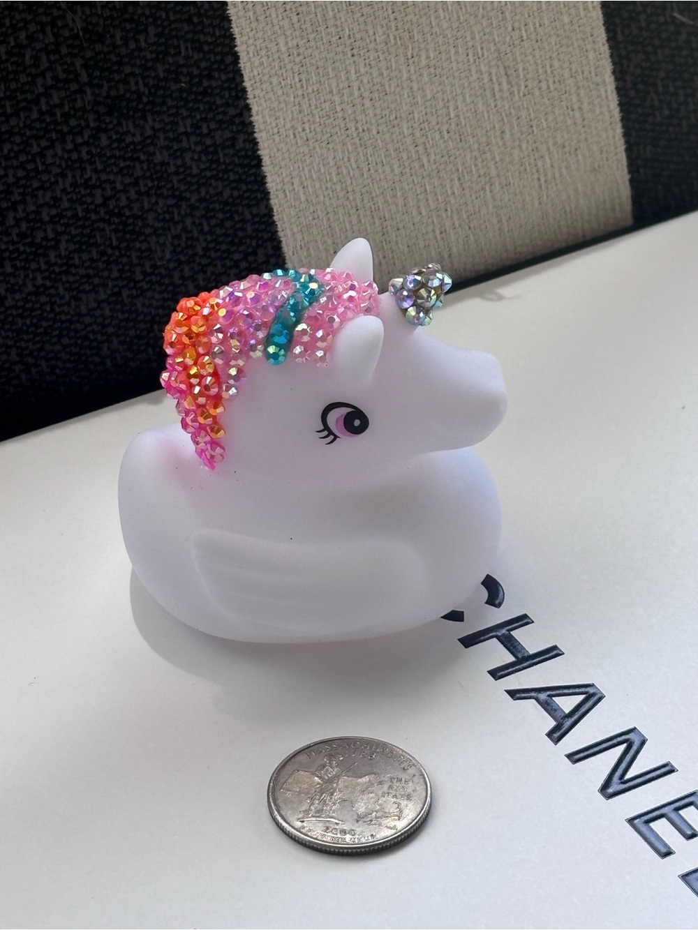 White Unicorn Rubber Duck with Rainbow Beaded Mane alicorn jeep duck.